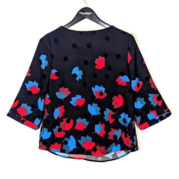Boden Rachel Blouse Womens Size 6 (10) Navy Blue Red Flowers Gauzy Flowy Top - Picture 7 of 9